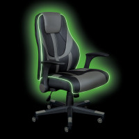 OSP Home Furnishings OUT25-GRY Output Gaming Chair in Black Faux Leather With Grey Accents and Controllable RGB LED Light Piping.
